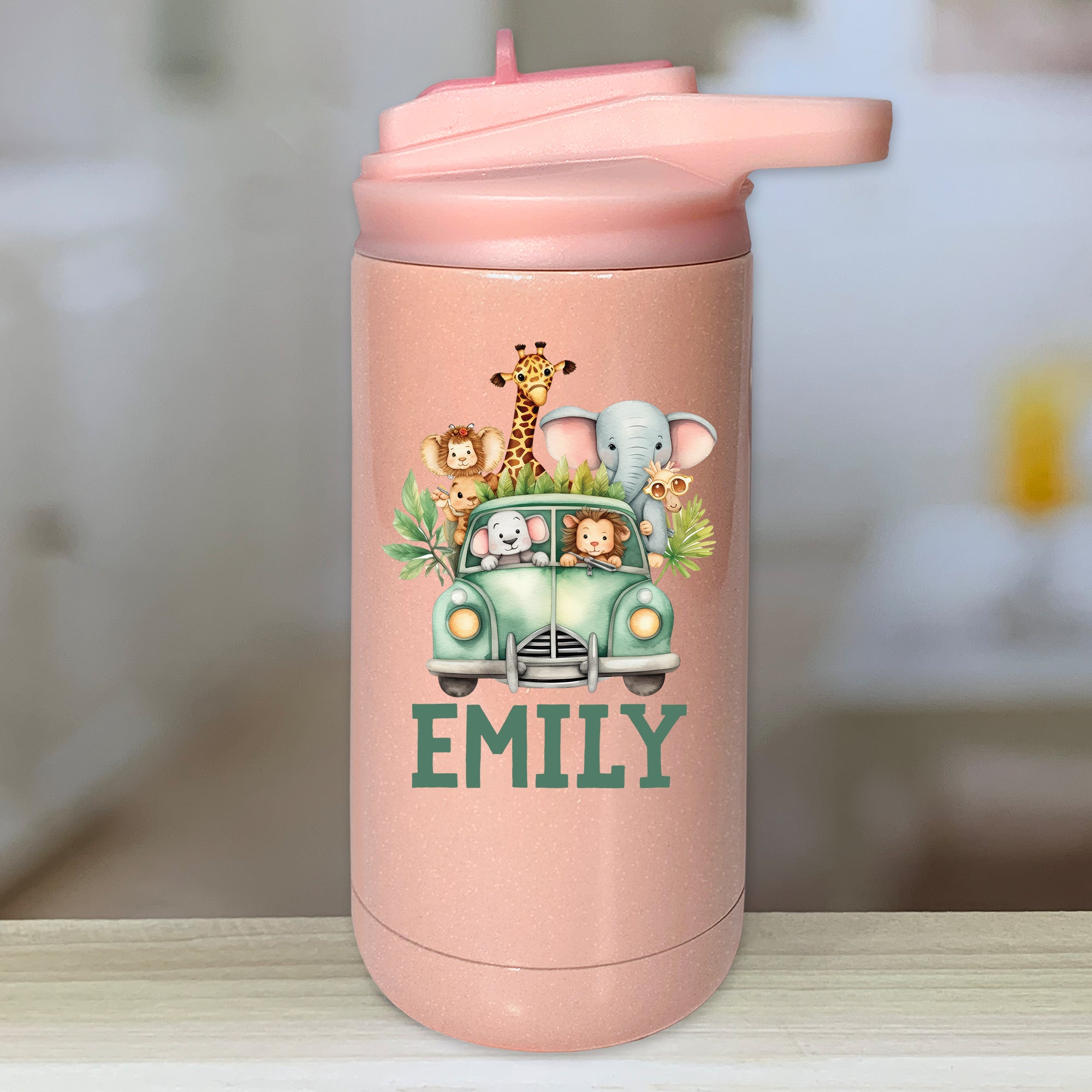 Safari Animals Personalized With Name Kids Water Bottle Tumblers