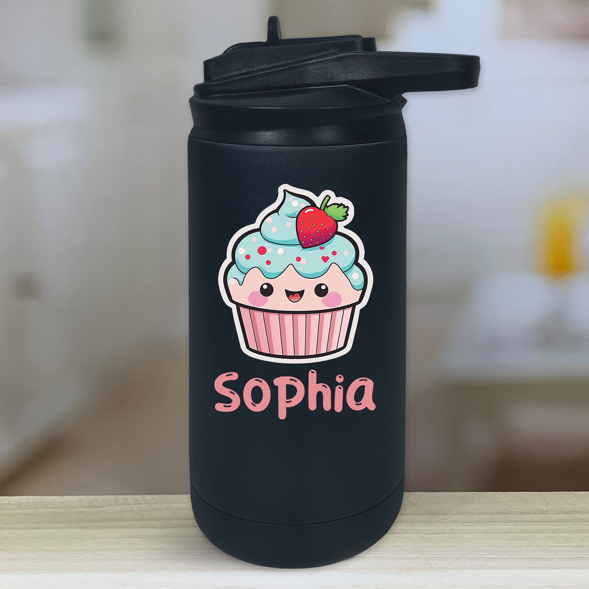 Cute Cupcakes Personalized With Name Kids Water Bottle Tumblers
