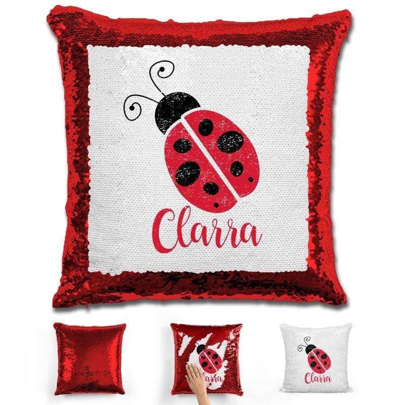Ladybug Personalized Magic Sequin Pillow Pillow GLAM Red 