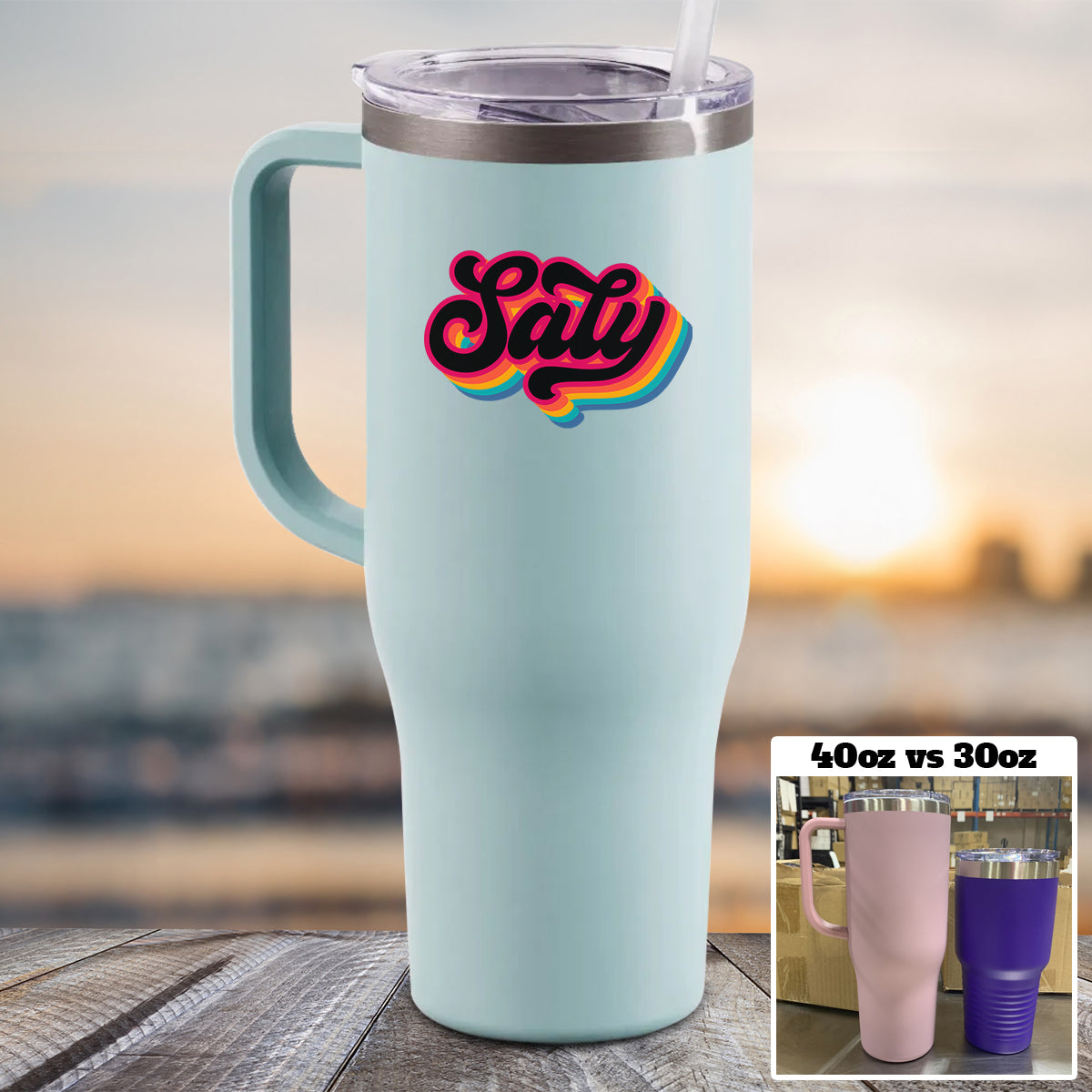Personalized Name 40 oz Tumbler With Handle Color Printed Multiple Colors