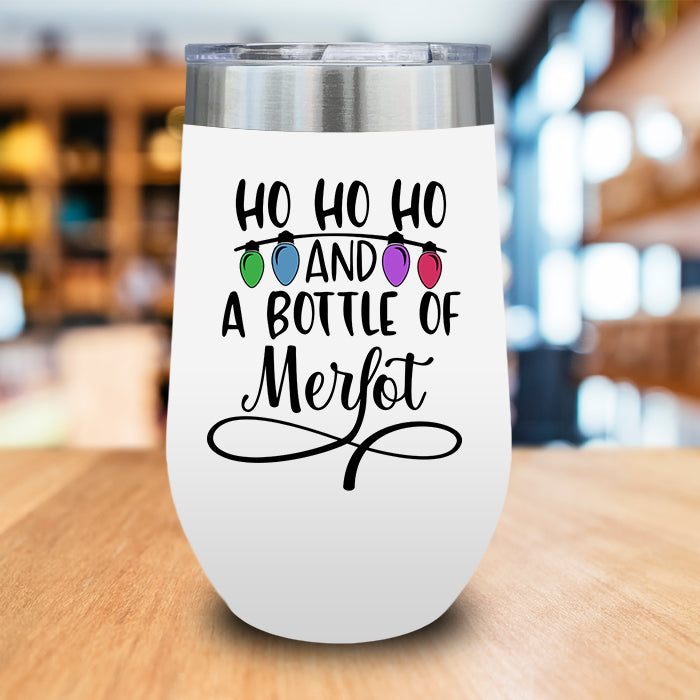 Ho Ho Ho And Bottle Of Merlot Color Printed Wine Tumbler