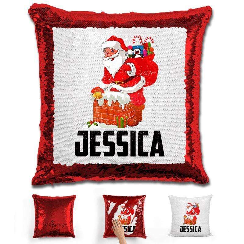 Personalized Santa Claus Magic Christmas Sequin Pillow Pillow GLAM Red 