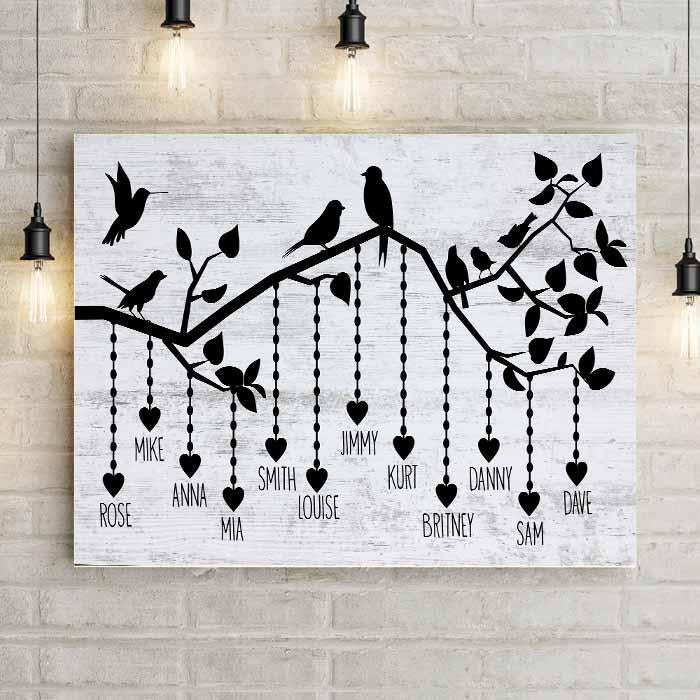 Birds on a Branch Family Tree Personalized Premium Canvas