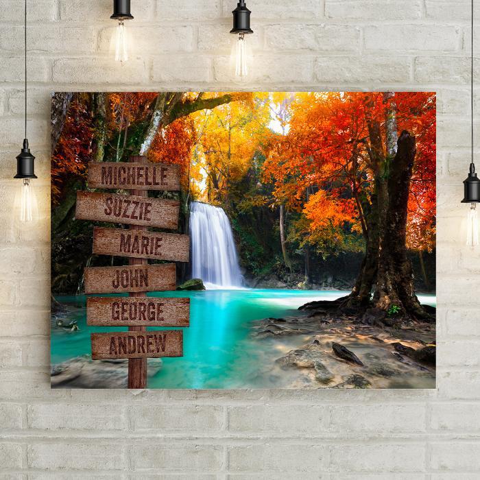 Autumn Leaves Waterfall Personalized Premium Canvas