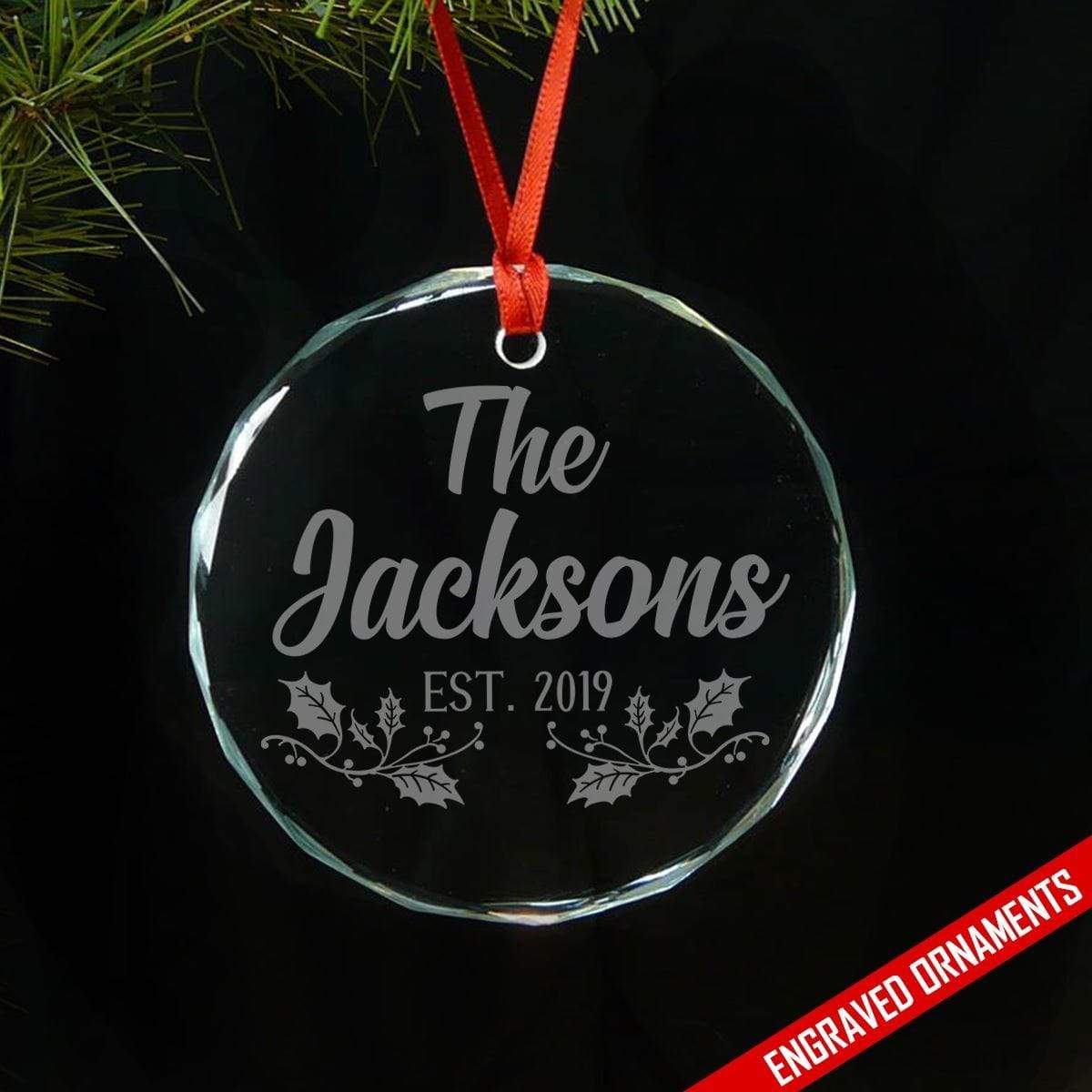 Family Established PERSONALIZED Engraved Glass Ornament ZLAZER Circle Ornament 