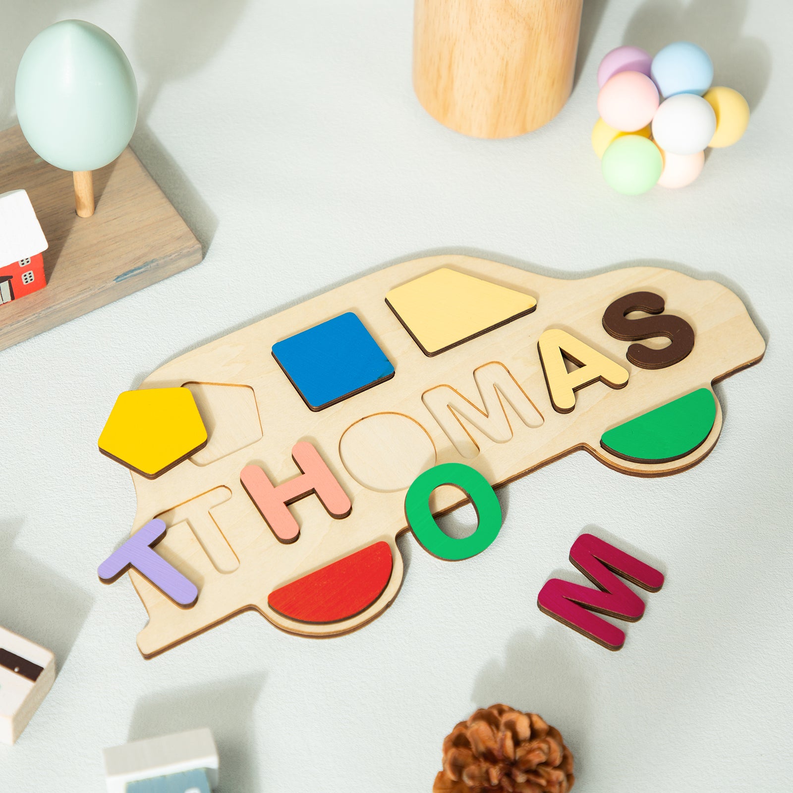 Personalized Car Name Puzzle, Custom Wood Puzzle with Kids Name And Shapes