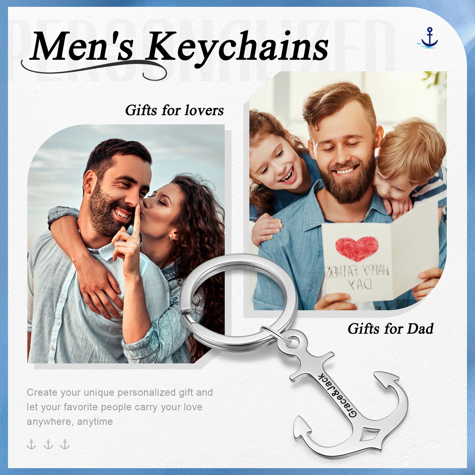 Custom Name Anchor Men Keychain