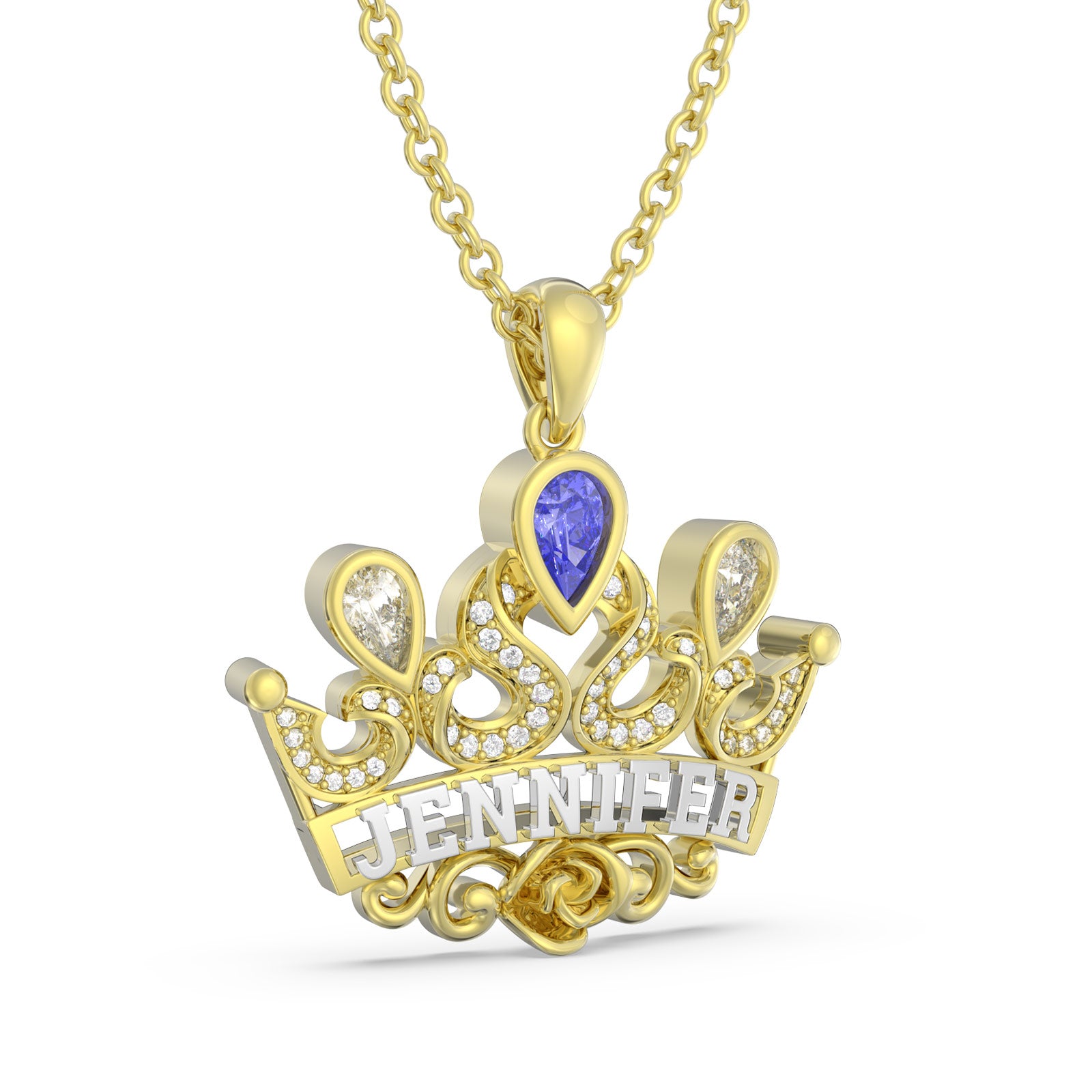 Personalized Name and Birthstone Crown Shape Necklace