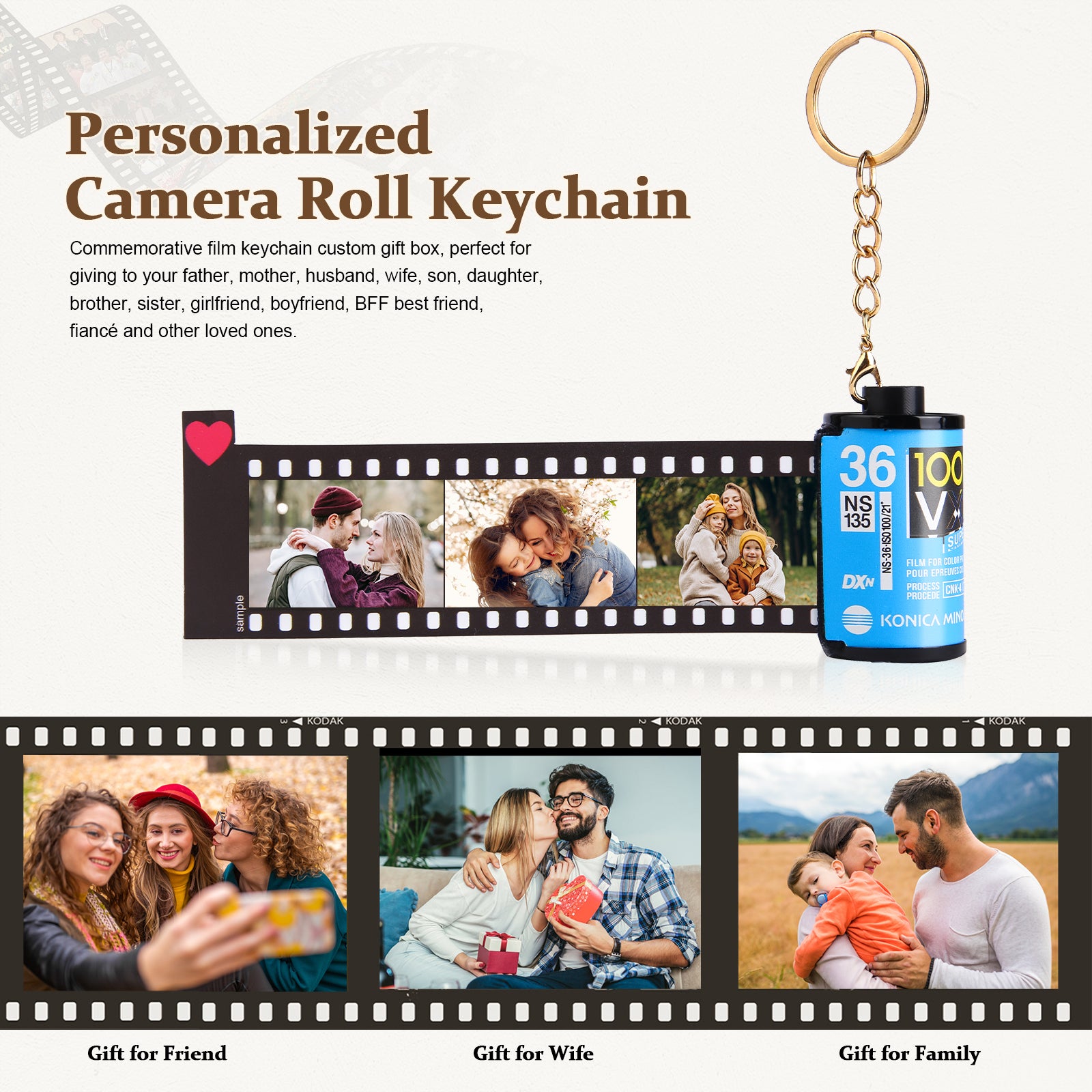 Personalized Film Roll Keychain, Vintage Personalized Photo Picture Keychain