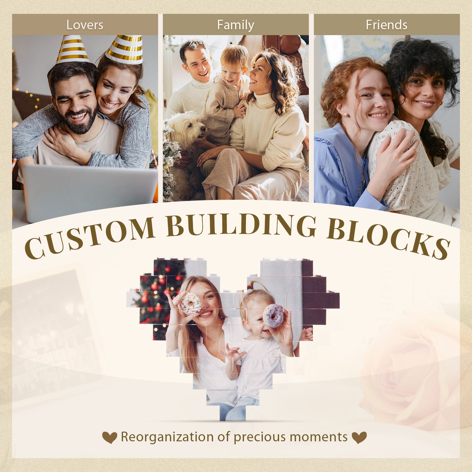 Custom Building Brick Puzzle  Heart Shaped Photo Gift