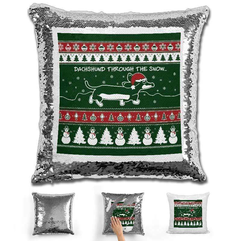 Dachshund Through The Snow Christmas Flip Sequin Pillow Pillow GLAM 