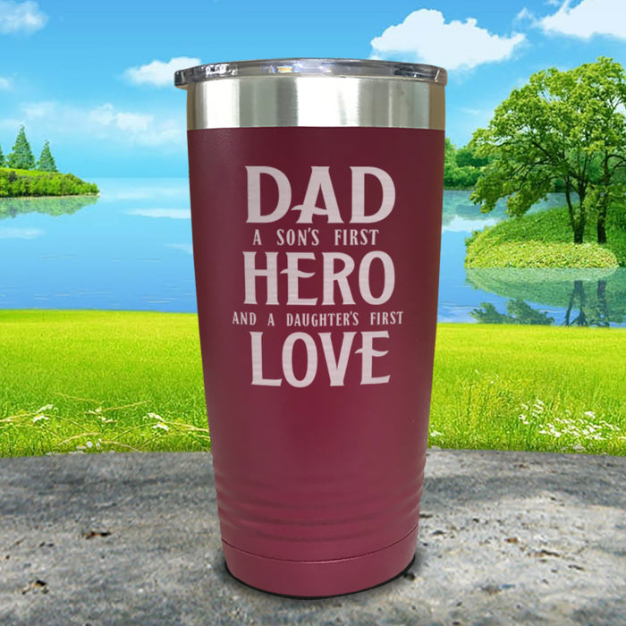 Dad A Son's First Hero Daughters First Love Engraved Tumbler