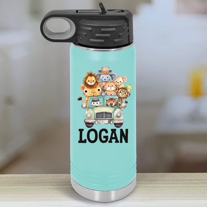 Safari Animals Personalized With Name Kids Water Bottle Tumblers