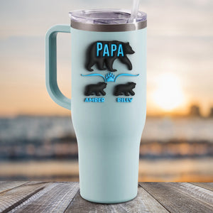 NEW 40oz 3D Mama Bear And Papa Bear Personalized Kids Name Color Printed Tumbler