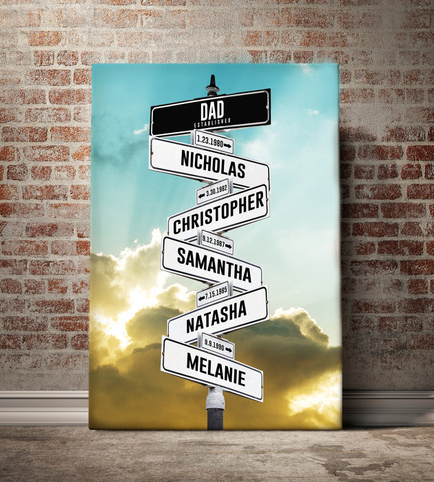 Dad Established Custom Kid Birth Date + Name Personalized Street Sign Canvas Wall Art