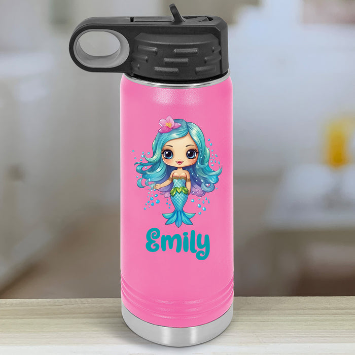 Mermaid Personalized With Name Kids Water Bottle Tumblers