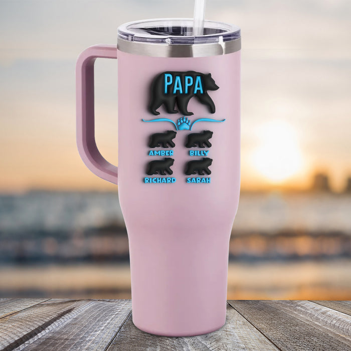 NEW 40oz 3D Mama Bear And Papa Bear Personalized Kids Name Color Printed Tumbler