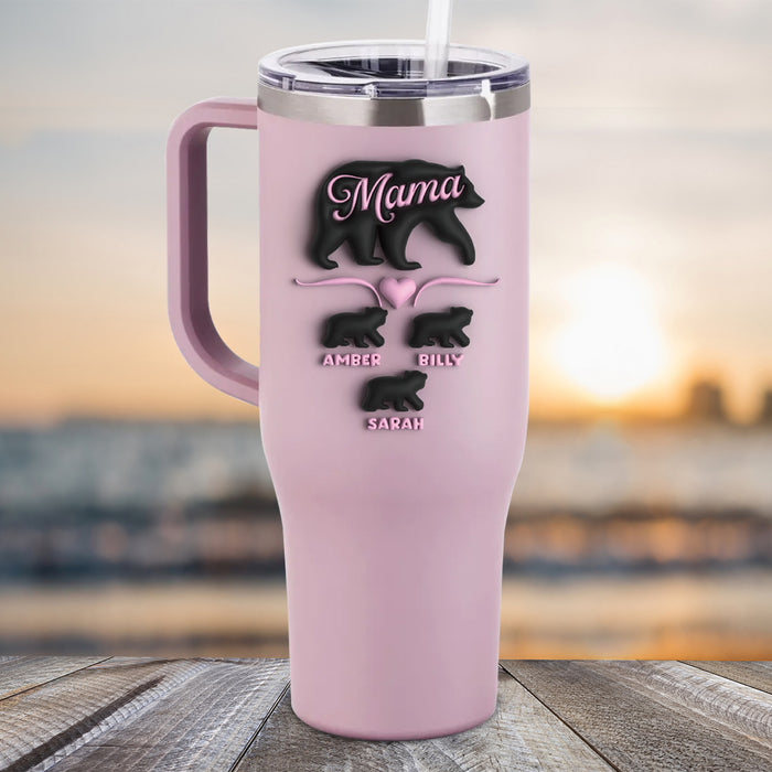 NEW 40oz 3D Mama Bear And Papa Bear Personalized Kids Name Color Printed Tumbler