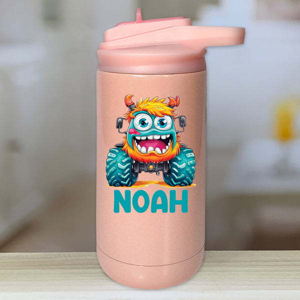 Orange Black Boys' Monster Truck Name Personalized Water Bottle