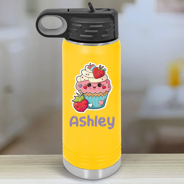 Cute Cupcakes Personalized With Name Kids Water Bottle Tumblers