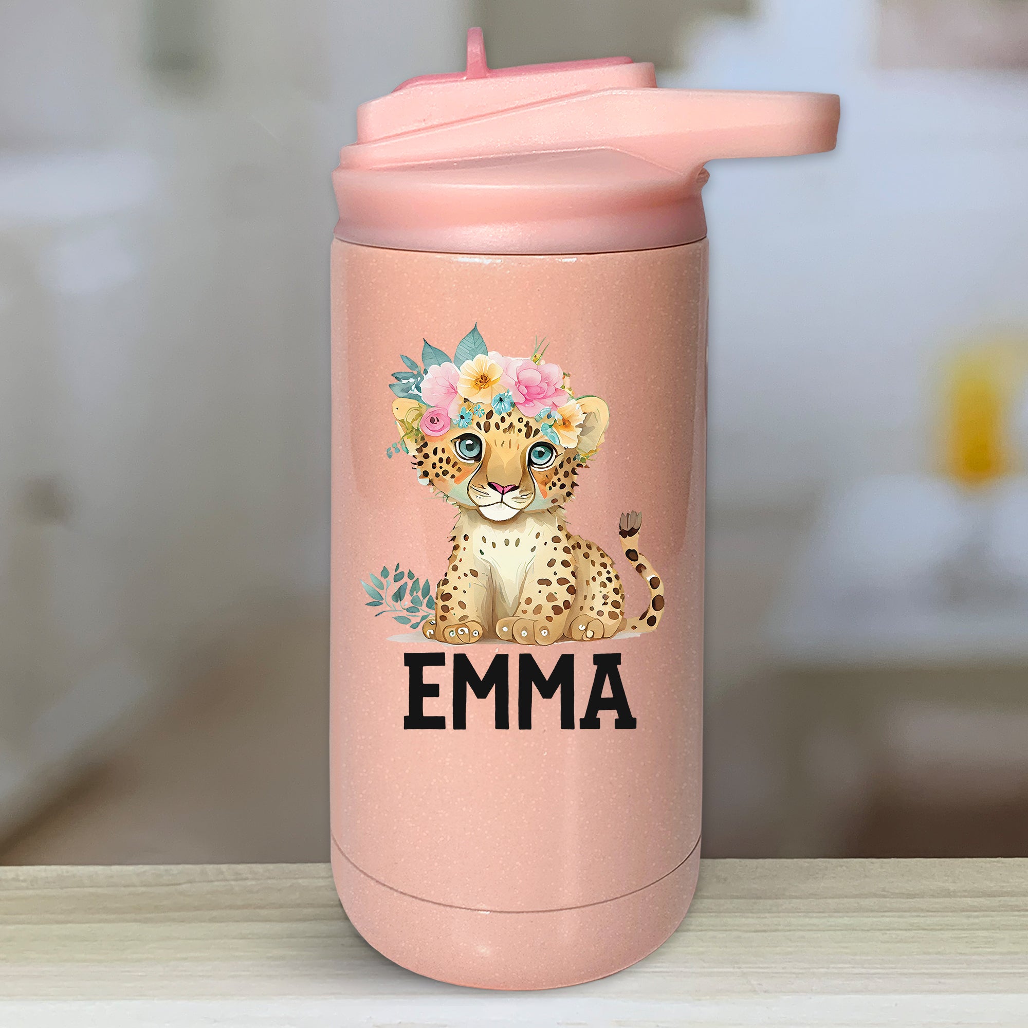 Baby Animals Floral Personalized With Name Kids Water Bottle Tumblers