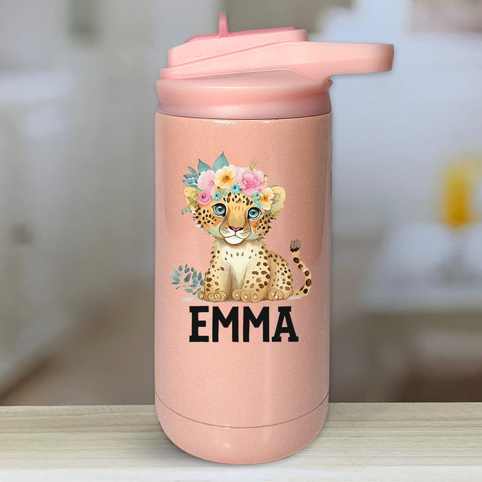 Baby Animals Floral Personalized With Name Kids Water Bottle Tumblers