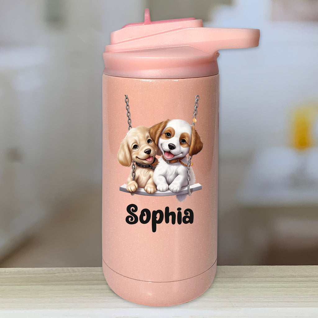 Cute Cat on a Swing Personalized Kids Bottle with Straw 20oz