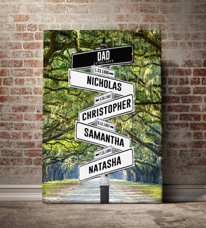 Dad Established Custom Kid Birth Date + Name Personalized Street Sign Canvas Wall Art