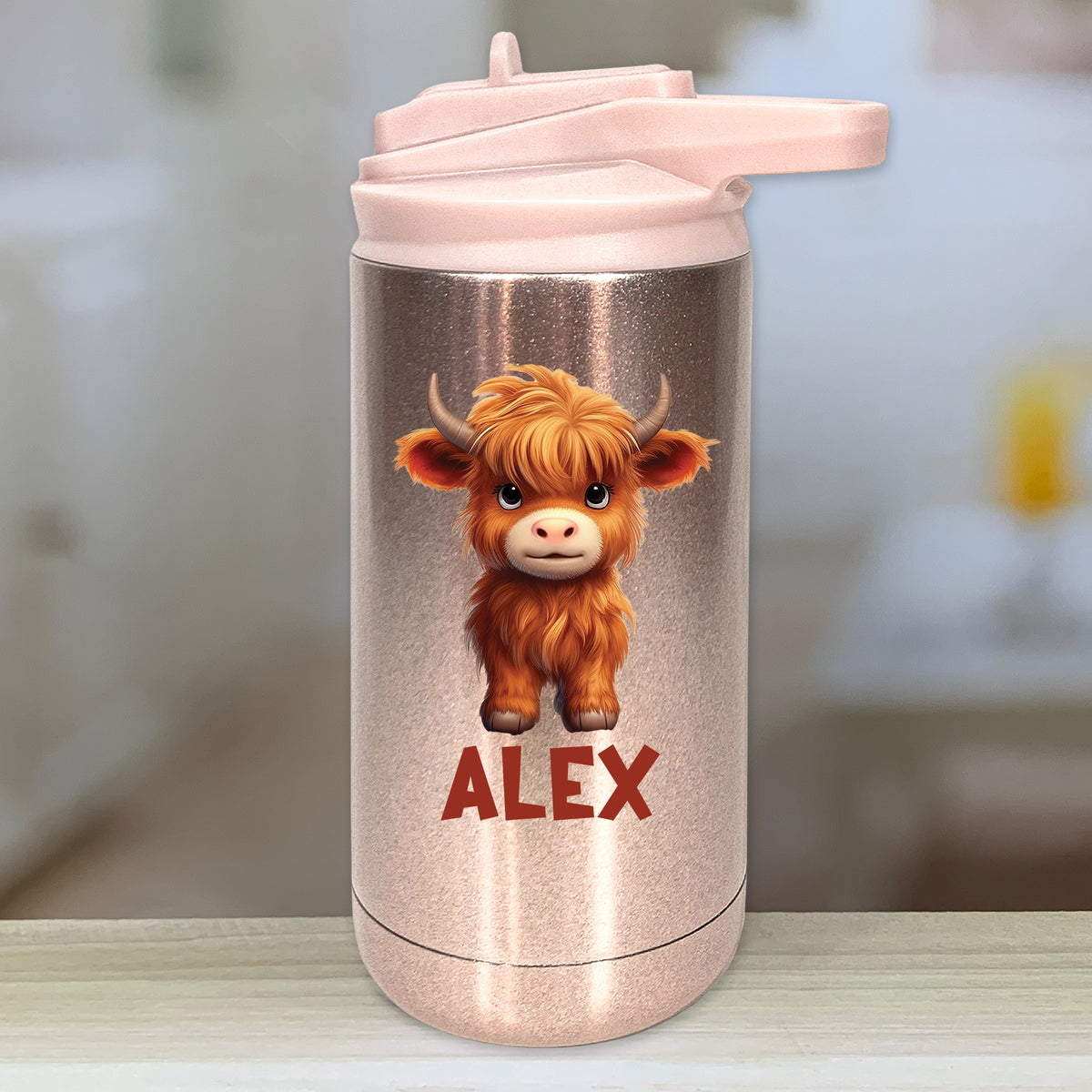 Baby Highland Cow Personalized With Name Kids Water Bottle Tumblers -  LemonsAreBlue
