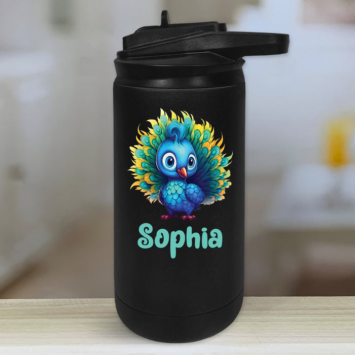 Cute Peacock Personalized With Name Kids Water Bottle Tumblers