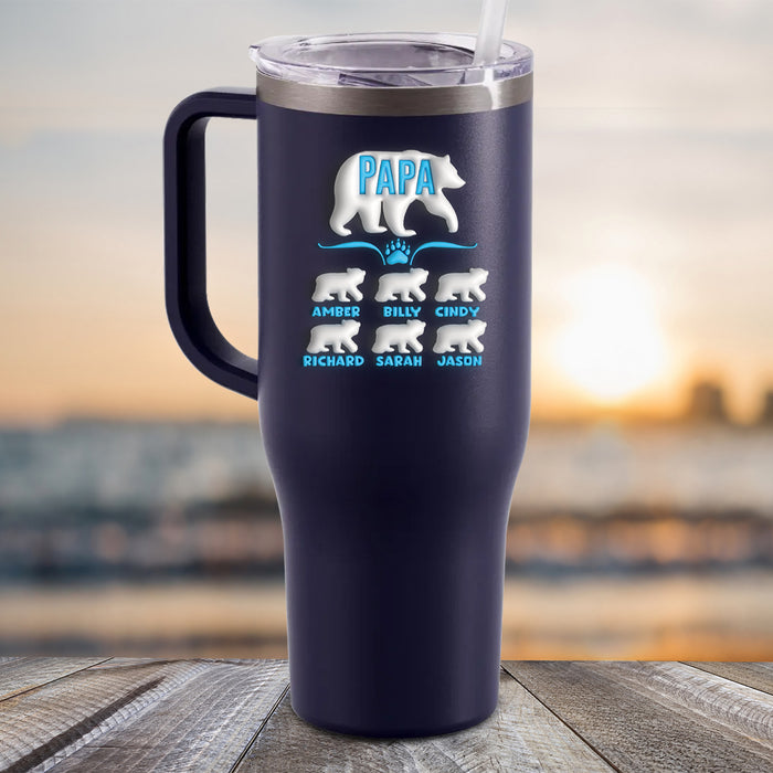 NEW 40oz 3D Mama Bear And Papa Bear Personalized Kids Name Color Printed Tumbler