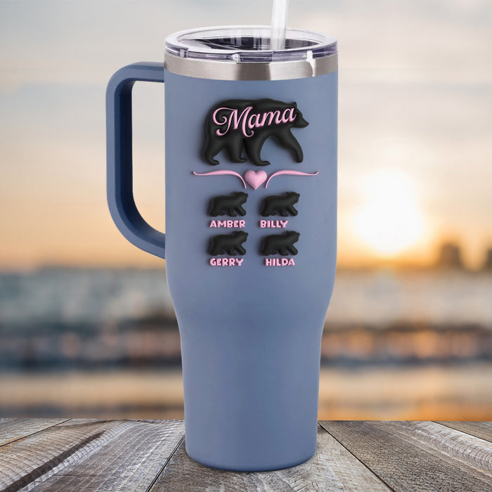 NEW 40oz 3D Mama Bear And Papa Bear Personalized Kids Name Color Printed Tumbler