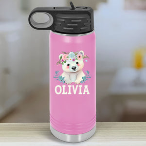 Baby Animals Floral Personalized With Name Kids Water Bottle Tumblers