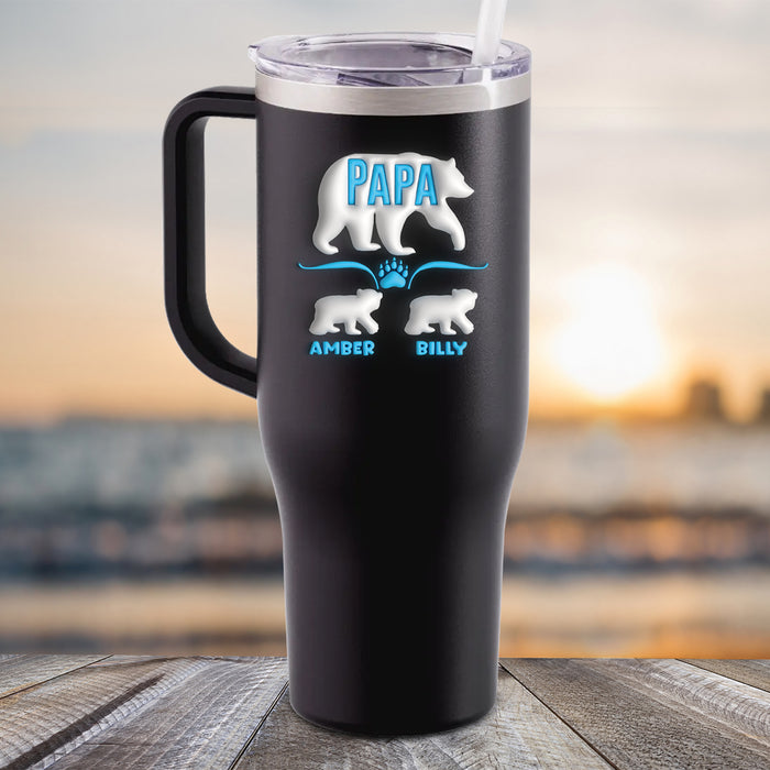 NEW 40oz 3D Mama Bear And Papa Bear Personalized Kids Name Color Printed Tumbler