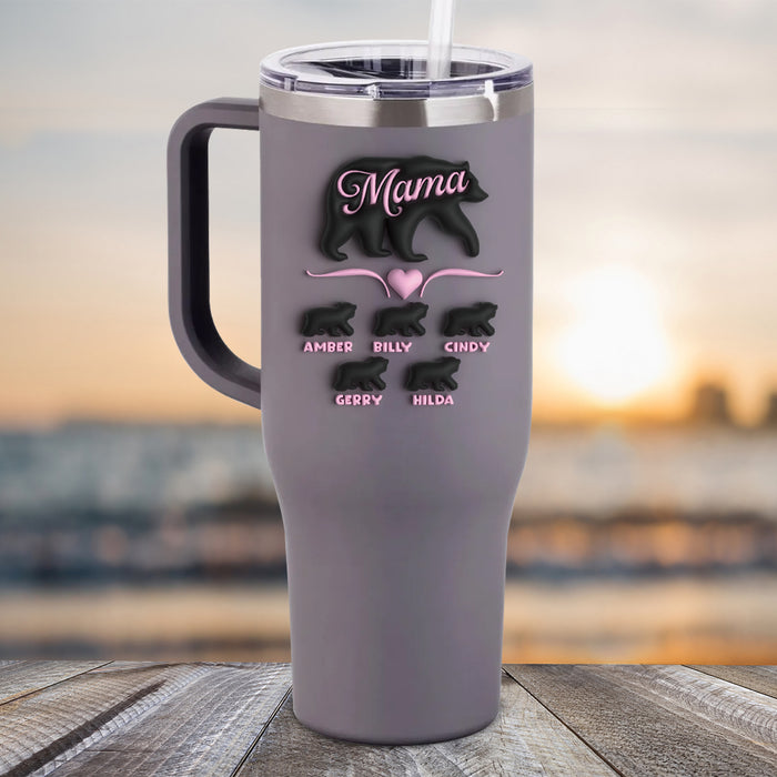 NEW 40oz 3D Mama Bear And Papa Bear Personalized Kids Name Color Printed Tumbler