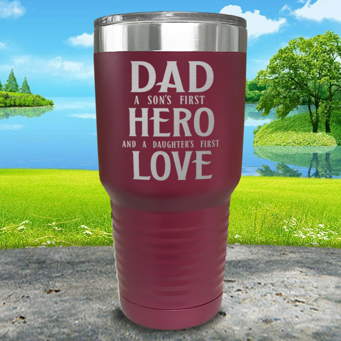 Dad A Son's First Hero Daughters First Love Engraved Tumbler