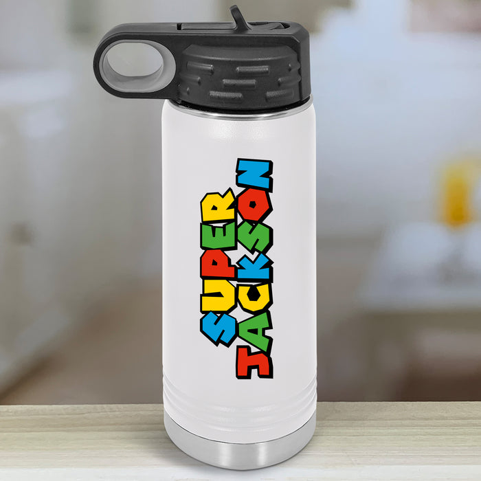 Personalized Super Kids Water Bottle Tumblers with Color Printed Name