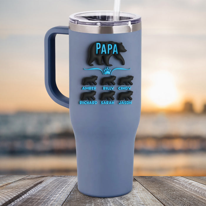 NEW 40oz 3D Mama Bear And Papa Bear Personalized Kids Name Color Printed Tumbler