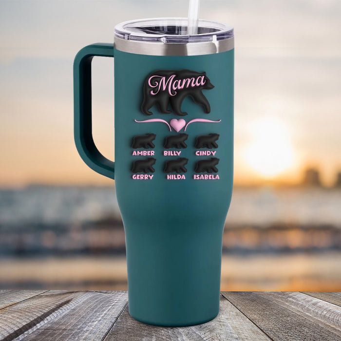 NEW 40oz 3D Mama Bear And Papa Bear Personalized Kids Name Color Printed Tumbler