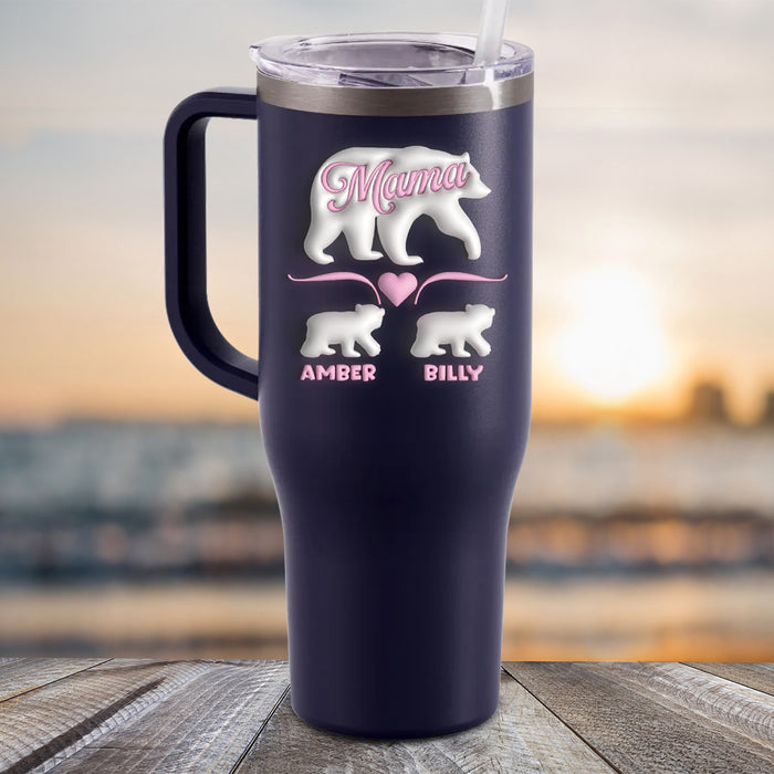 NEW 40oz 3D Mama Bear And Papa Bear Personalized Kids Name Color Printed Tumbler