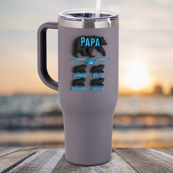 NEW 40oz 3D Mama Bear And Papa Bear Personalized Kids Name Color Printed Tumbler