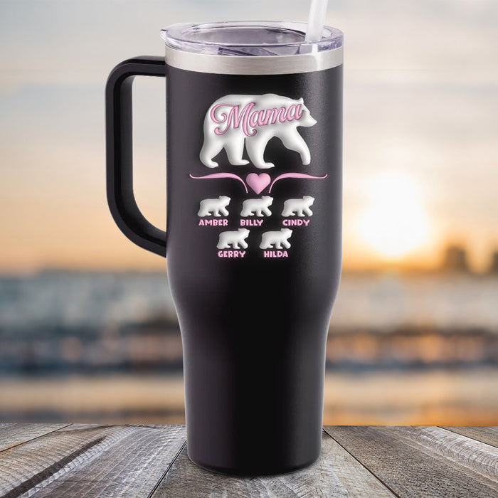 NEW 40oz 3D Mama Bear And Papa Bear Personalized Kids Name Color Printed Tumbler