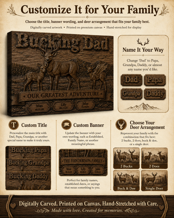 Best Bucking Dad Ever Personalized Deer Canvas Wall Art – Father's Day Gift With Kids’ Names