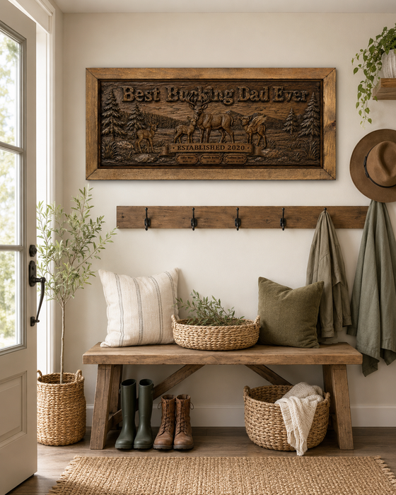 carved wood deer digital design on canvas for dad cabin wall art