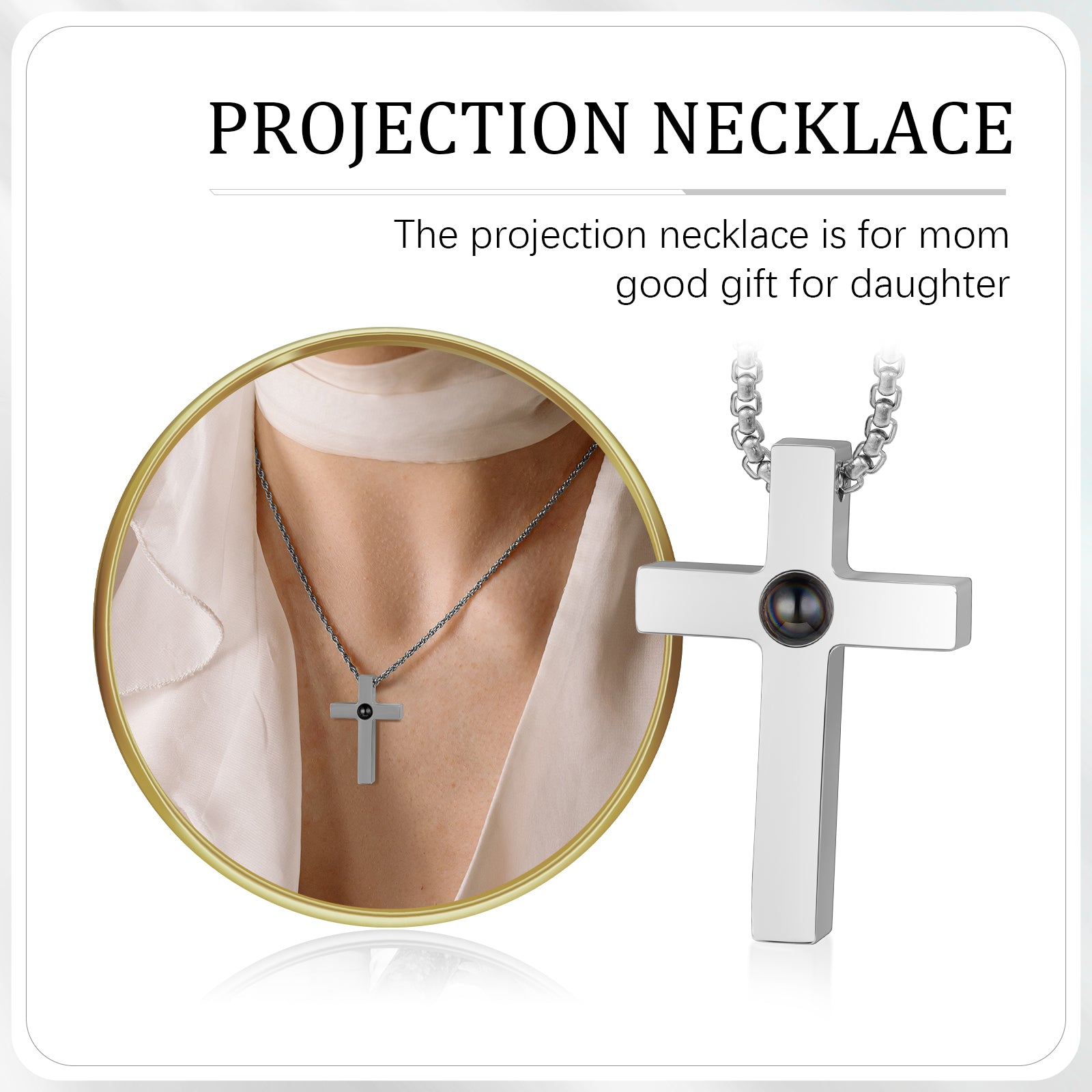 Custom Photo Projection Cross Necklace