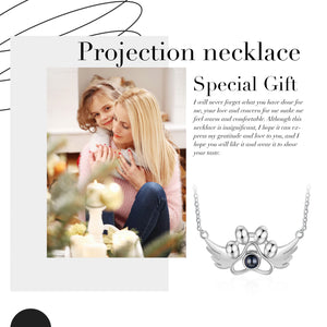 Personalized Photo Projection Paw Necklace with Angel Wing