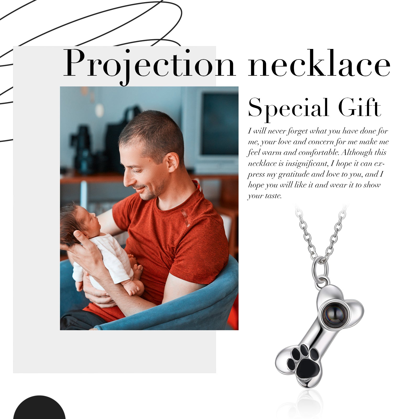 Custom Bone Photo Projection Necklace