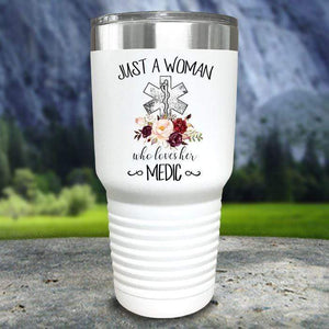 A Woman Who Loves Her Medic Color Printed Tumblers Tumbler Nocturnal Coatings 30oz Tumbler White 