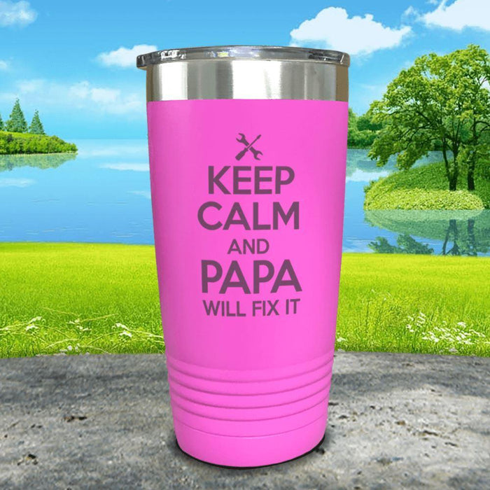 Keep Calm Papa Will Fix It Engraved Tumbler Tumbler ZLAZER 20oz Tumbler Pink 