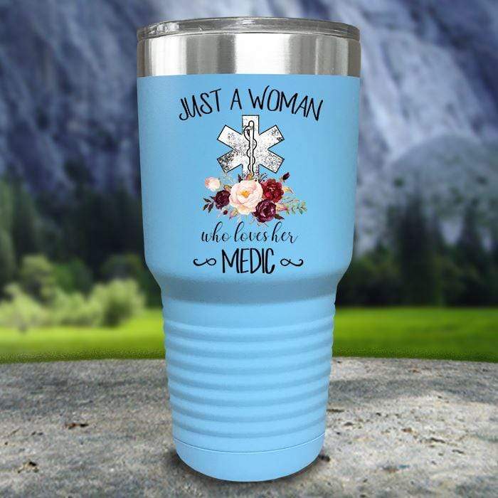 A Woman Who Loves Her Medic Color Printed Tumblers Tumbler Nocturnal Coatings 30oz Tumbler Light Blue 